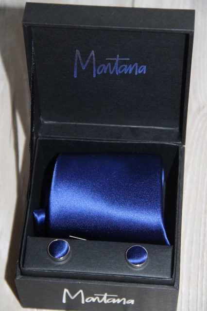 Coffret Cravate + Boutons De Manchette En Soie Bleu Ciel à Pois - Montana NEUF