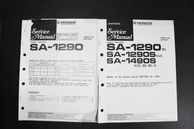 Pioneer SA-1290 SA-1490 Stereo Amplifier Service Manuals - Genuine Original