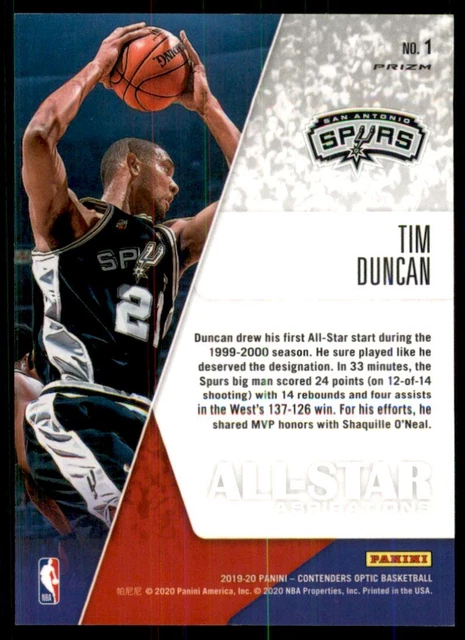 2019-20 Contenders Optic All-Star Aspirations Red Cracked Ice #1 Tim Duncan 2