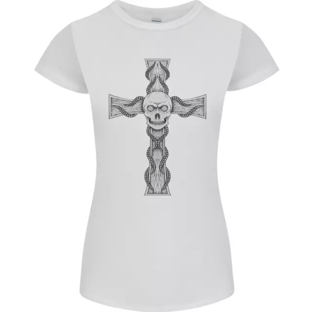 T-shirt donna Petite Cut A Gothic Skull and Tentacles on a Cross