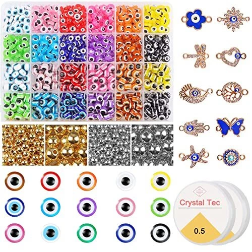 1280PCS Evil Eyes Beads for Jewelry Making,  8mm Resin Evil Eye Bead Bracelets