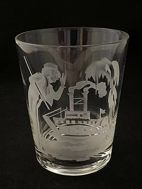 Vintage IW HARPER Hand Carved Hewitt Gentleman Glass Rocks Tumbler 4 3/8" 12 oz