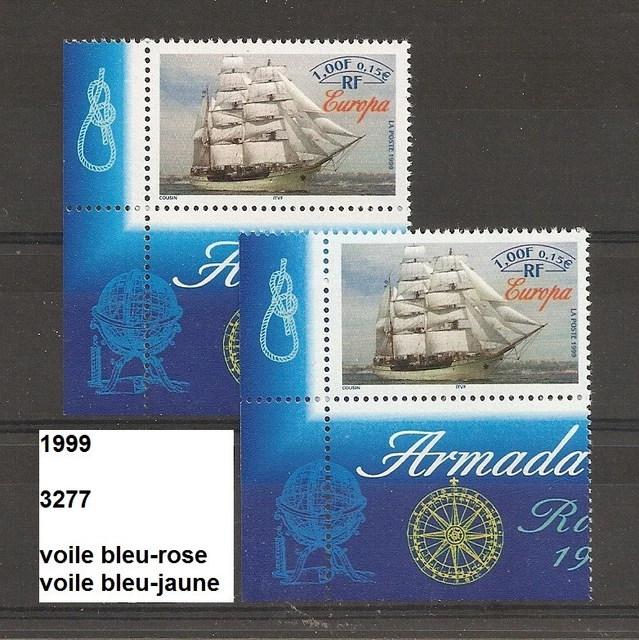 variété de 1999 neuf** Y&T n° 3277 nuance de couleur voiles