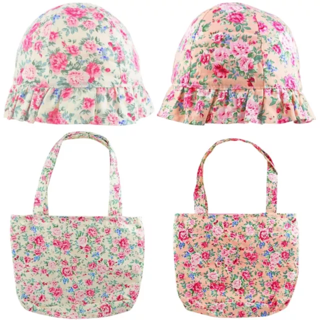 Mädchen Sonnenhut & Tasche Set Kleinkind Kinder Kinder Sommer Blumenmuster Baumwolle 2-10 Jahre