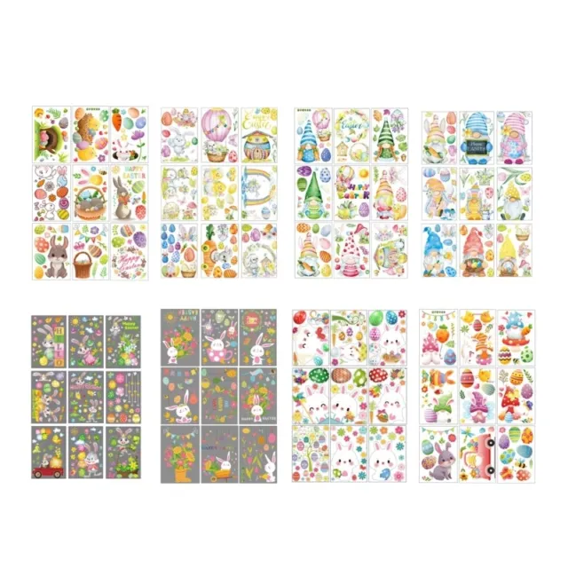 9 Sheets Happy Easter Stickers Cartoon Eggs Rabbit Glass Window Decals Stickers