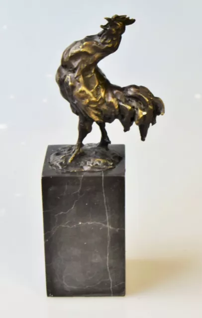 Bronze Skulptur Hahn Statue Marmorsockel