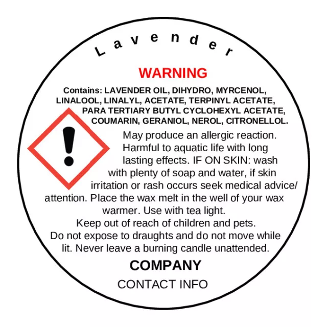 Personalised CANDLE CLP safety warning stickers labels