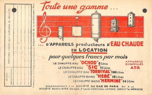 Société Du Gaz De Paris / Appareils Pour Eau Chaude / Facture