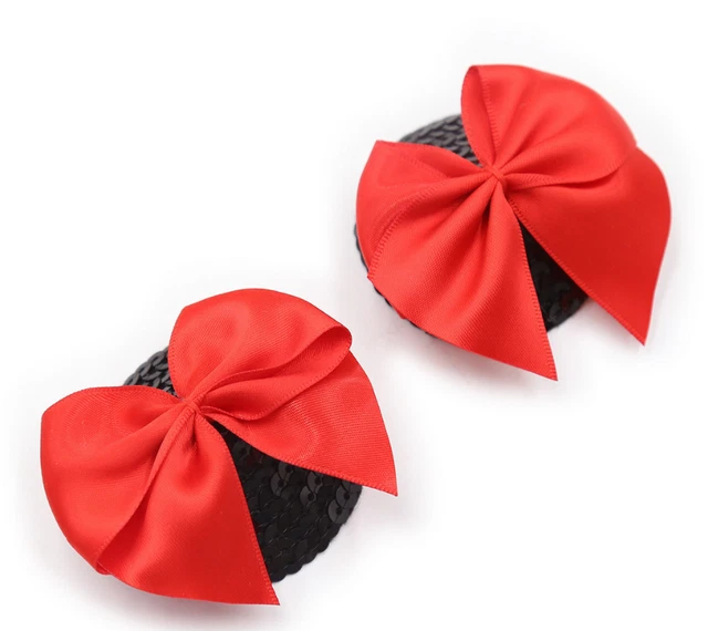Cache-tétons Sequins Noirs Nœud Pois Blancs - Pasties Adhésifs Femme - Taille Unique