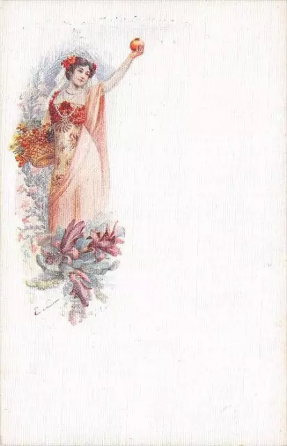 Cpa Illustrateur Art Nouveau Femme Avec Pomme Dans La Main