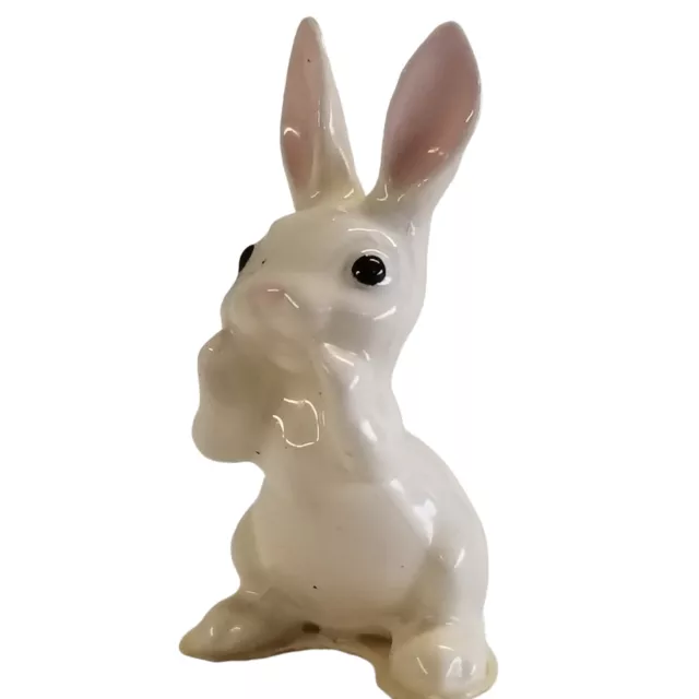 Hagen Renaker Miniature Rabbit Figurine Papa Bunny Pink Ears White Rabbit Figure