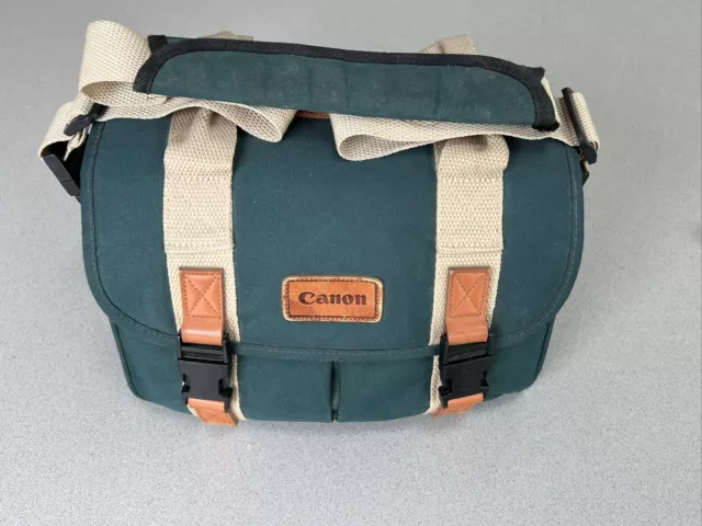 Vintage 1990'S Canon Canvas Green SLR Camera Bag EUC In Good Condition