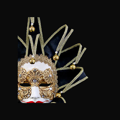 Mask from Venice Volto Jolly Black Golden Macrame 11 Spikes Paper Mache 341 3