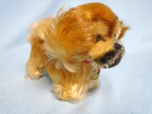 Vintage Steiff Miniature Peky Pekinese Dog Mohair with ID Tag