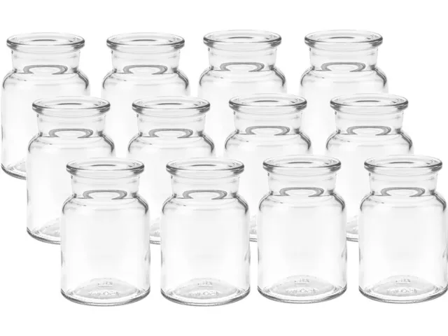 12 Mini Glasvasen 9cm Deko Blumen Vase Flasche Hochzeit klein Väschen Set Rund