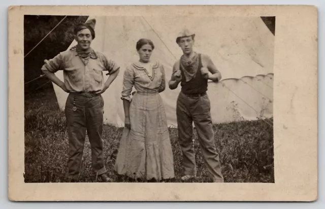 RPPC Bausman PA Two Young Men With Bandanas Pretty Mabel Camp Scene Postcard U23