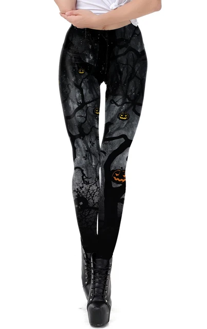 Legging Nero e Grigio Albero A Zucche Halloween, Gotico Witch