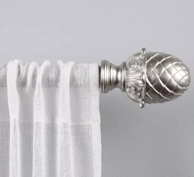 Acorn 36" - 72" Adjustable 1" Single Curtain Rod Kit in Matte Silver w/ Finials