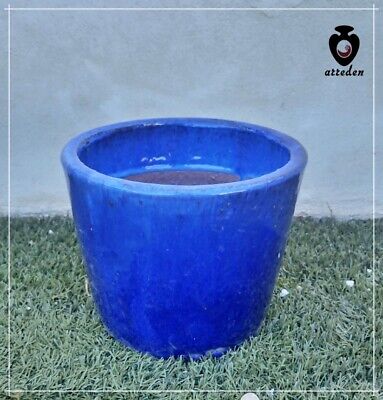 Blue Vaso fioriera portavaso in ceramica blu per esterno o interno rotondo cm 50 40 