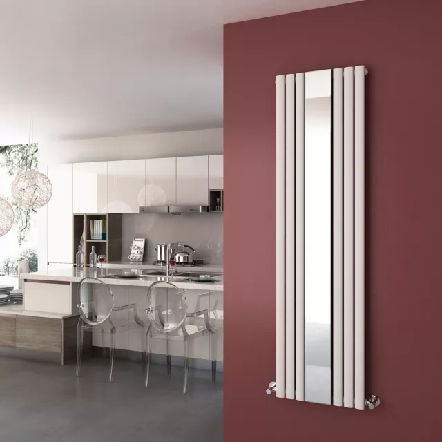 Vertical Designer Mirror White Radiator Oval Column Panel Tall Rads 1800x500mm