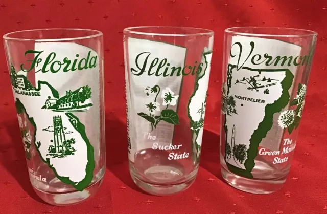 Big Top Peanut Butter State Song Glasses Lot Of 3 Hazel Atlas Glasses Vermont ++