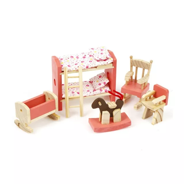 Wooden Furniture Dolls House Set Room Family People Miniature Toys Kids Gifts UK 3