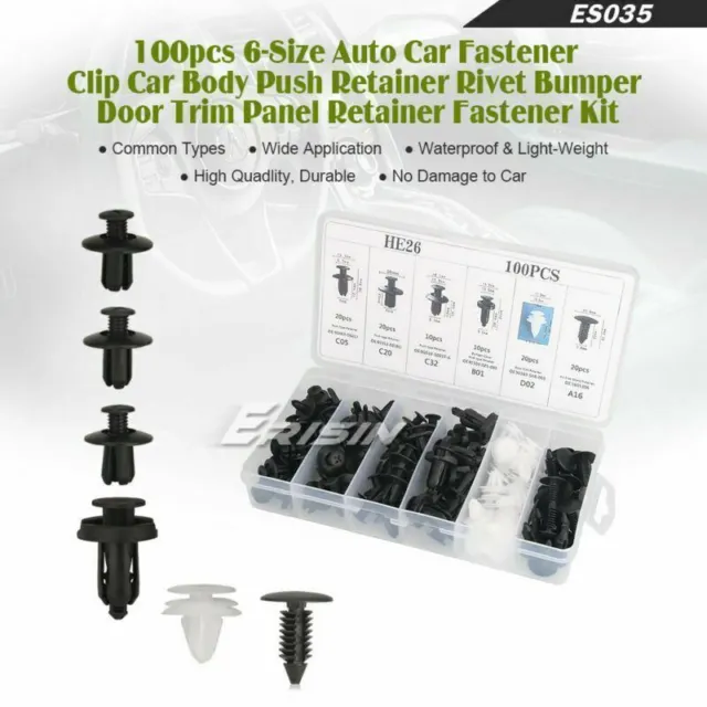 100pc 6-Arten Auto Befestigung Clips Spreizniete Radhausschale Sortiment KFZ Set