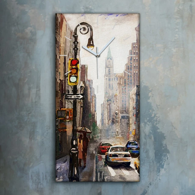 Horloge Murale Silencieuse Sur Toile Coloray - Vue De Paris 60x30 Cm - Moderne