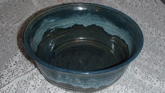 Large Handmade Two-tone Teal & Brown Glaze Clay Stoneware Bowl