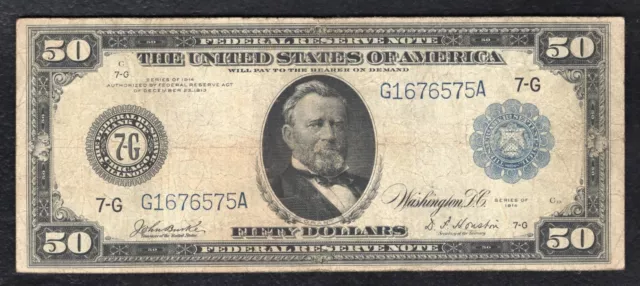 Fr. 1050 1914 $50 Fifty Dollars Frn Federal Reserve Note Chicago, Il Very Fine