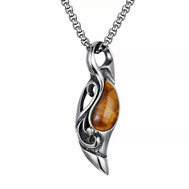 Cool Mens Tiger Eye Stone Pendant Necklace Stainless Steel Men Vintage Gift