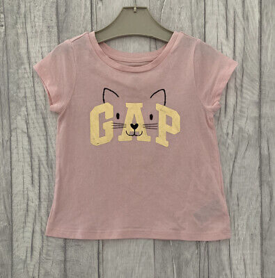 GAP Cat Tshirt Age 2 Top Gold Metallic Girls Pink 2-3 Year Kitty Shiny Logo Baby
