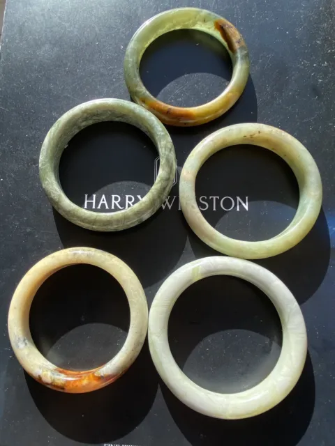 Good Collection Of Five Hand Carved White&Green&Yellow&Blue Natural Jade Bangles