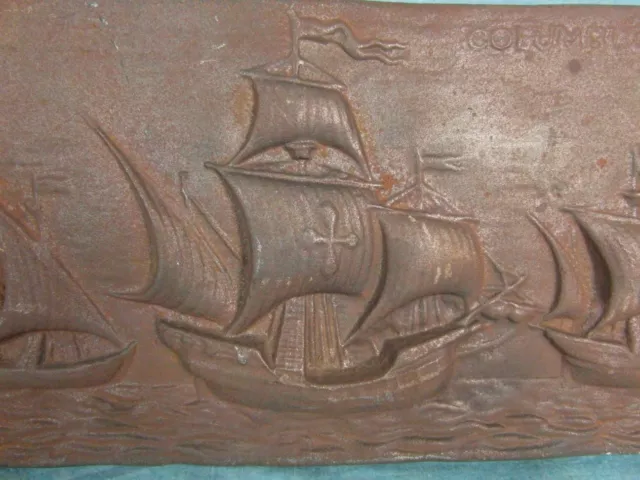 Reliefbild Gußeisen Antik Maritim Columbus Schiffe Kunstguß Solide Patina o1d2 3