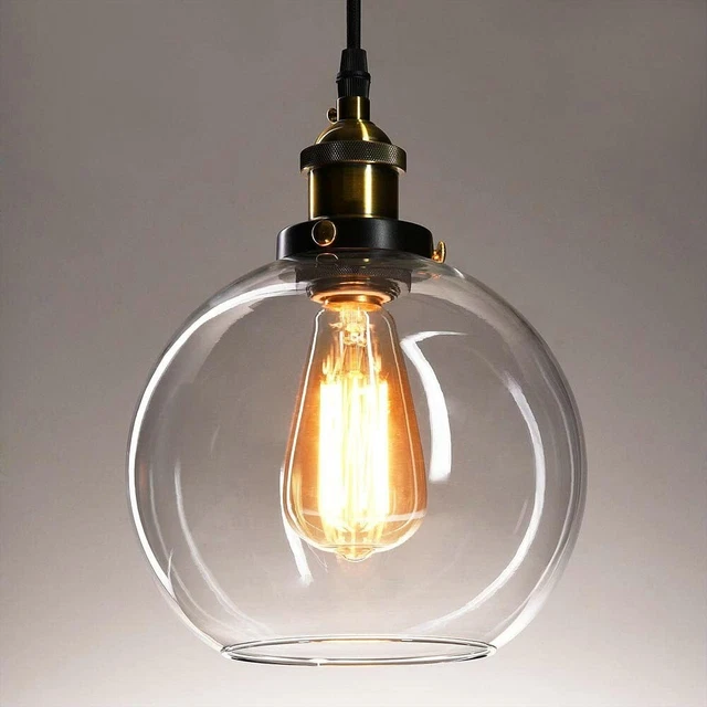 Frideko Vintage Pendant Light, 20cm Industrial Clear Glass Ceiling Light Hanging
