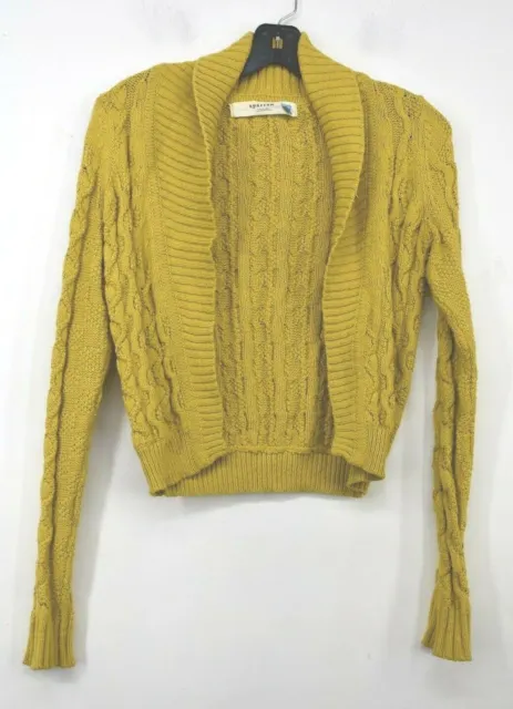 Sparrow Women Yellow Long Rib Sleeve Shawl Chunky Knit Open Front Cardigan S