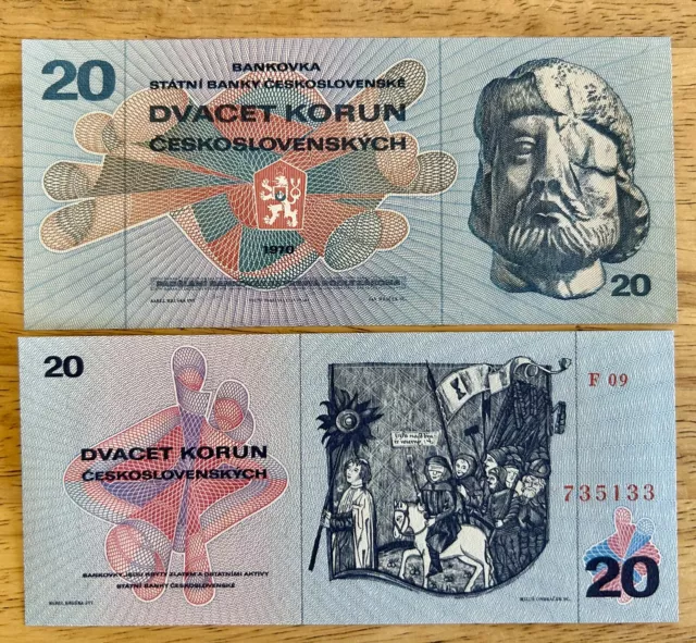 Czechoslovakia P-92 20 Korun Year 1970 Uncirculated Banknote