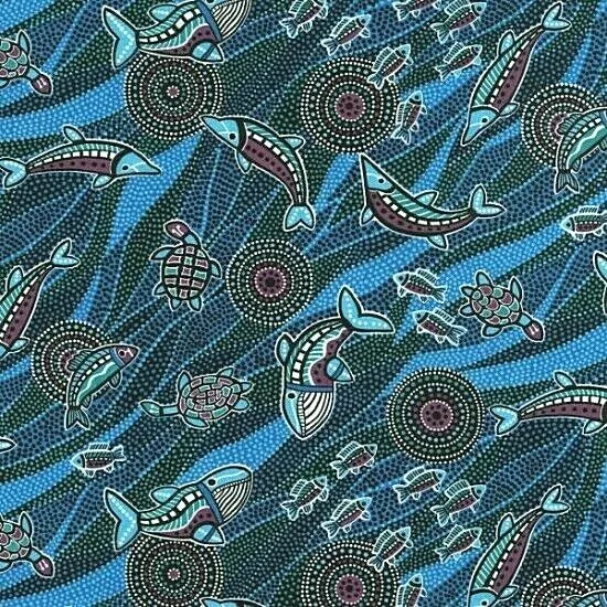 Aboriginal Style - BAANBAAN - Fish - Turtles  - Quilting Fabric- per FQ 1/4 yard