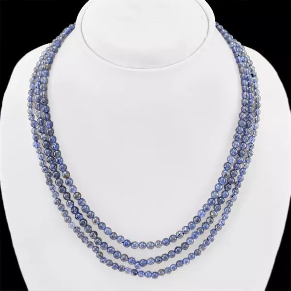 Buyers Top Demanded 213.00 Cts Natural 3 Line Blue Tanzanite Beads Necklace