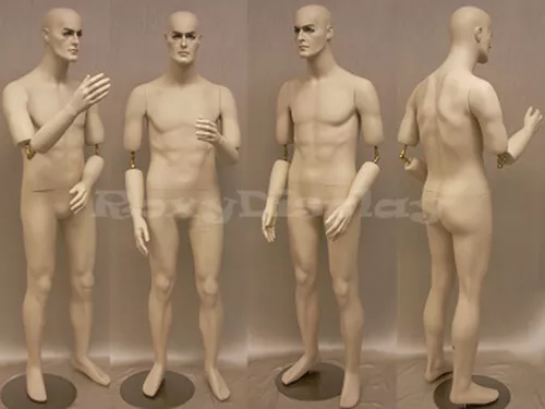 Male Realistic Fleshtone Full Body Mannequin with Flexible Elbows and Wig