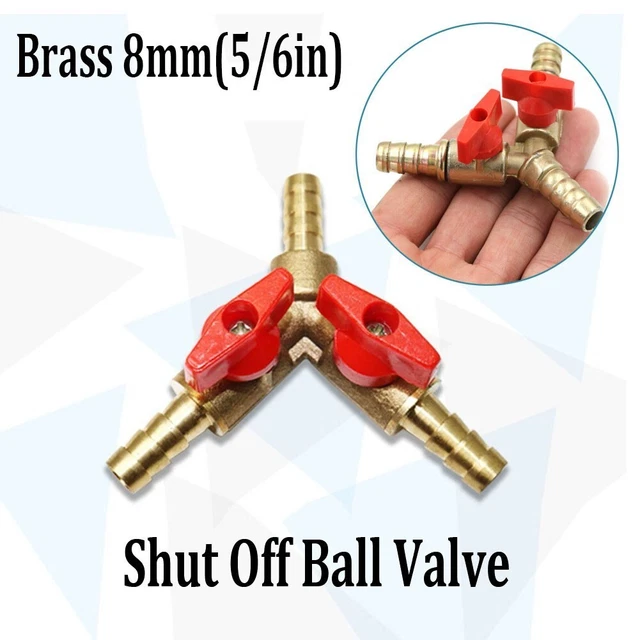 5/16 Brass Y 3-Way Shut Off Ball Valve 8mm Fitting Hose Barb Fuel-Gas Clamp Tee