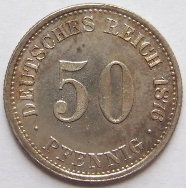 Moneta Reich Tedesco Impero Tedesco Argento 50 Pfennig 1876 H IN Uncirculated