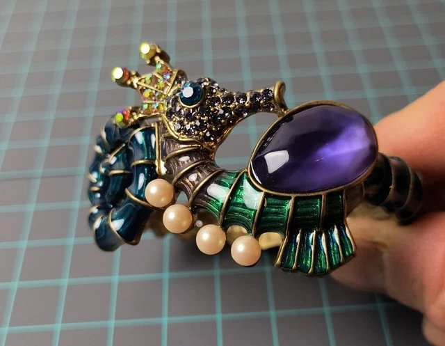 Betsey Johnson Blue Green Enamel AB Rhinestone Faux Pearl Seahorse Bangle