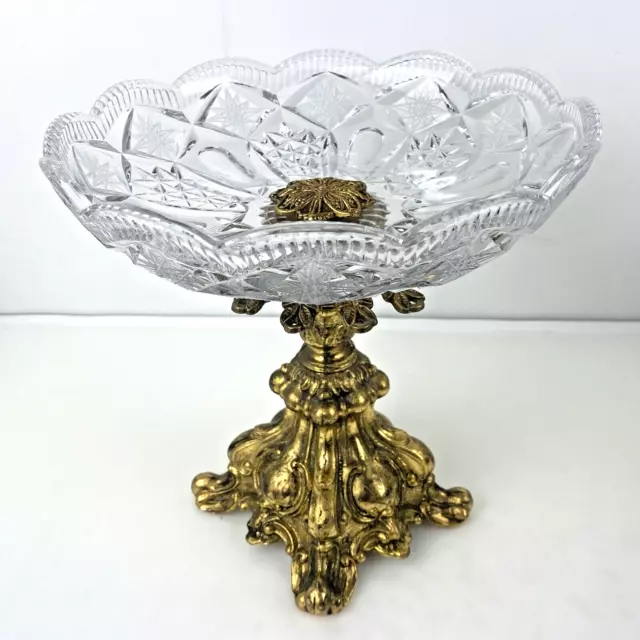 LOEVSKY & LOEVSKY L&L Cut Glass Crystal Brass Compote Bowl Pedestal 8238 Regency