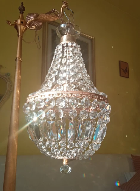 Lampadario Vintage Stile Impero a Mongolfiera Cristalli Di Boemia
