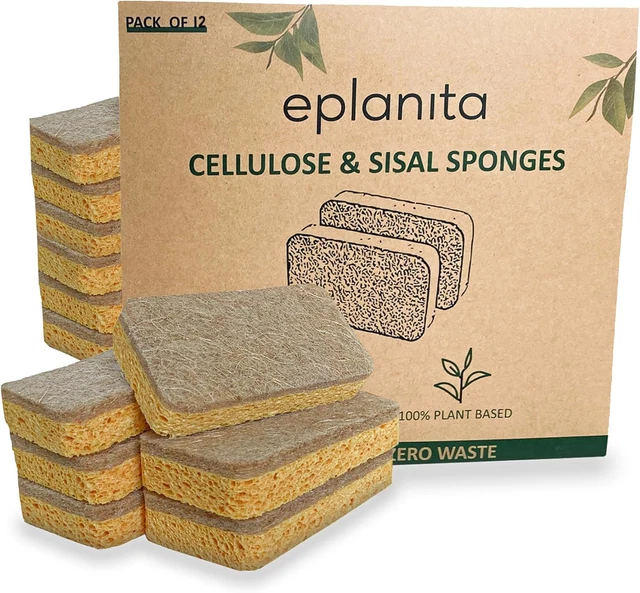 EPLANITA NATURAL PLANT Based Scrub Sponges 12 Pack, NonScratch
