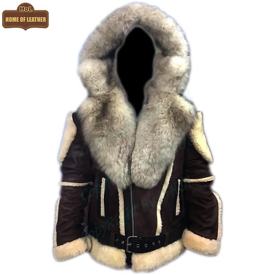 Vengono rilevati-Originale Brand Uomo Inverno vera pelle montone pelliccia volpe Hood Giacca Marrone