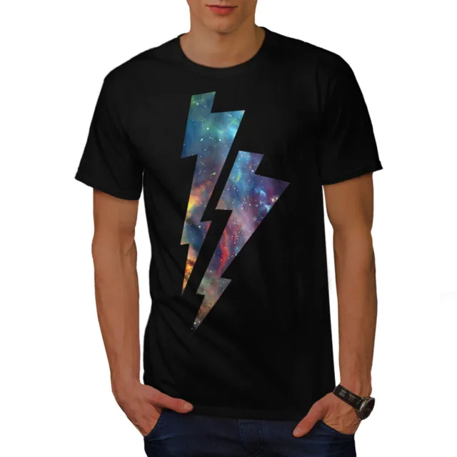 Wellcoda Space Thunder Mens T-shirt, Lightning Graphic Design Printed Tee