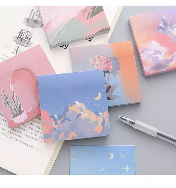 80 Pages Landscape Paint Flowers Cute Sticky Notes Pad Floral Bookmarks Memo