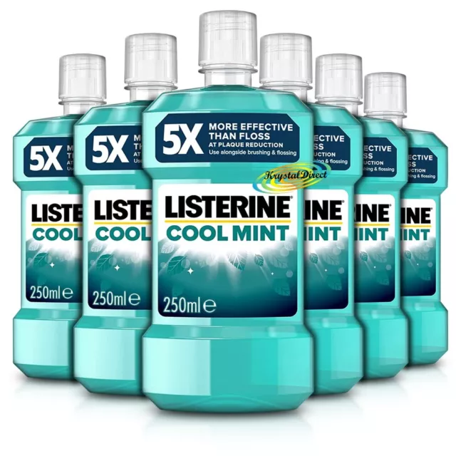 6x Listerine Cool Mint Anti Bacterial Oral Care Mouthwash 250ml